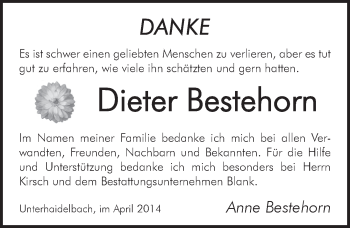 Traueranzeige von Dieter Bestehorn von Pegnitz-Zeitung